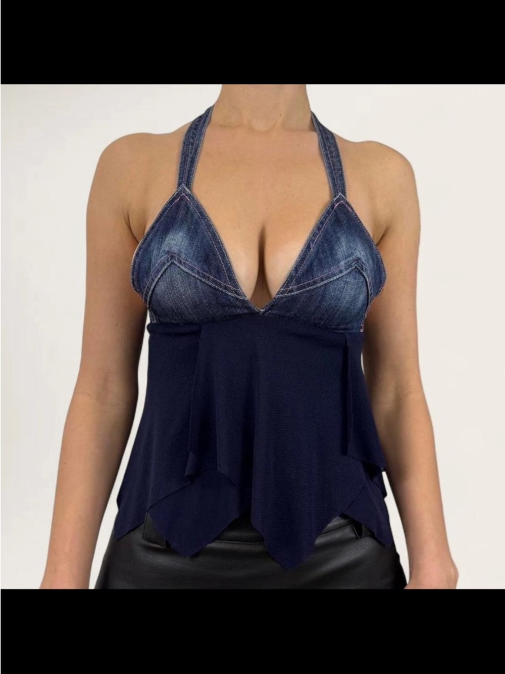 Stefanel Vintage Denim Halter Crop-top